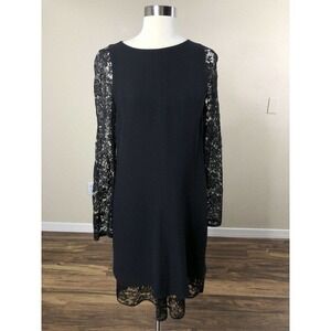 Vintage Bergdorf Goodman Black Sheer Lace Sleeve Dress Size 8